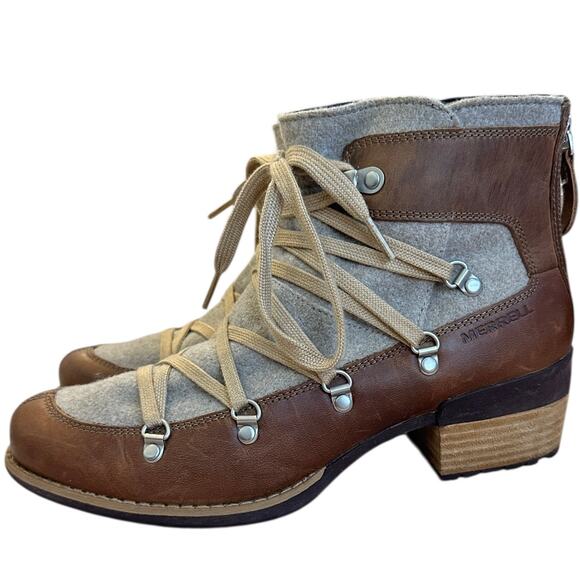 Merrell Brown Taupe Shiloh II Warm Lace-Up Ankle Boot Leather Wool Heritage Hike - Picture 1 of 10
